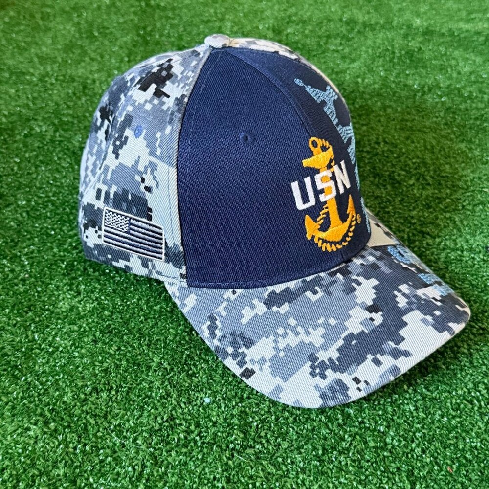 U.S. Navy USN Anchor Blue ACU Digital Camo USA Flag Embroidered Adjustable Cap